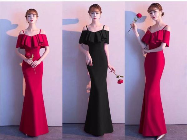 Formális női ruha vékony pántokkal Karcsú modell piros és fekete színben