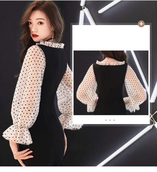 Modern hosszú női ruha pecsét ujjú - fekete színű