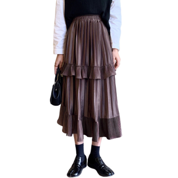 Fekete és barna színben rakott női szoknya, magas derékkal