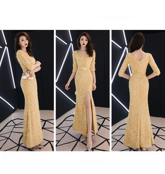 Új modell női ruha 3/4-es ujjal, spitz nyakkivágással és flitterekkel rózsaszín, fekete és sárga színben