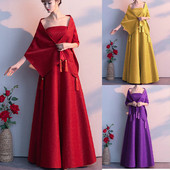 Ünnepi női ruha + sál piros, fekete, lila és sárga színben