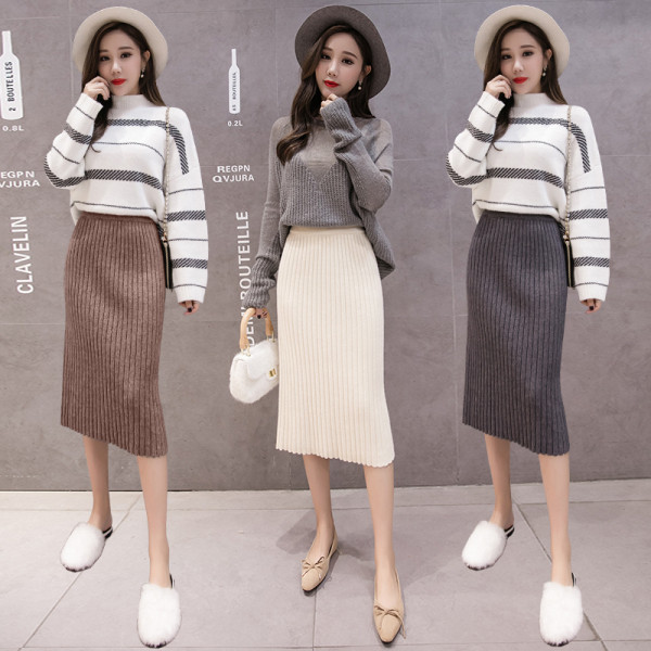 Fusta casual dama in negru, gri, alb si maro cu talie inalta