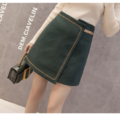 Női téli szoknya fekete, zöld és piros színben, magas derékkal