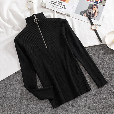 Bluză casual de damă în șase culori, cu guler semi-înalt și fermoar