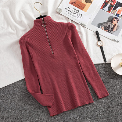 Bluză casual de damă în șase culori, cu guler semi-înalt și fermoar