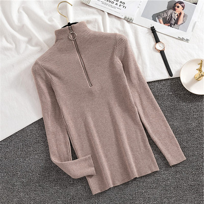 Bluză casual de damă în șase culori, cu guler semi-înalt și fermoar