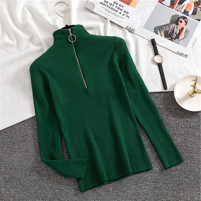 Bluză casual de damă în șase culori, cu guler semi-înalt și fermoar