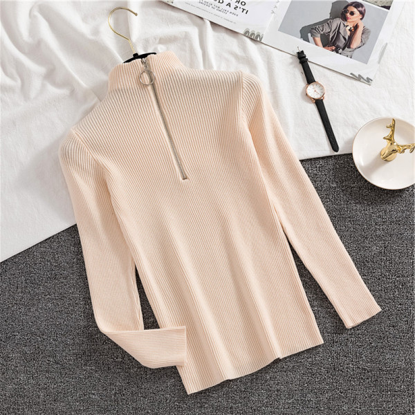 Bluză casual de damă în șase culori, cu guler semi-înalt și fermoar