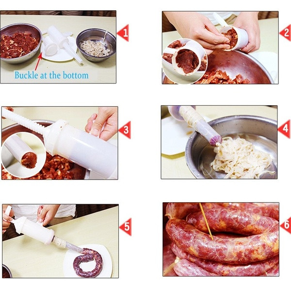 Kézi műanyag készülék két kaliberrel fehér színű kolbász töltésére