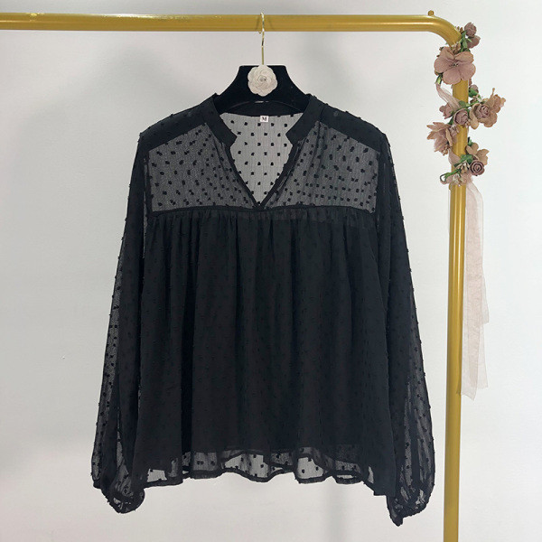 Bluza de dama din sifon model lat de culoare neagra cu decolteu in V