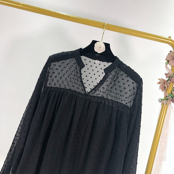 Bluza de dama din sifon model lat de culoare neagra cu decolteu in V