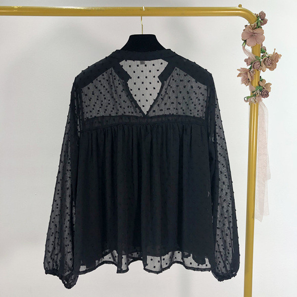 Bluza de dama din sifon model lat de culoare neagra cu decolteu in V