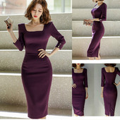 Aktuális női ruha Karcsú modell szögletes nyakkivágással és 7/8 ujjú lila színben