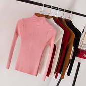 Alkalmi női pulóver öt színben, hosszú ujjal és magas gallérral