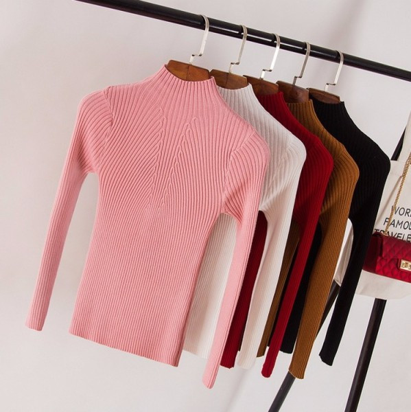 Alkalmi női pulóver öt színben, hosszú ujjal és magas gallérral