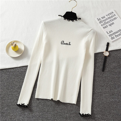 Modern női pulóver alacsony gallérral és hímzéssel öt színben