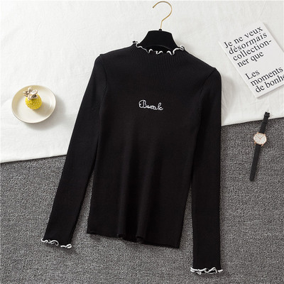 Modern női pulóver alacsony gallérral és hímzéssel öt színben