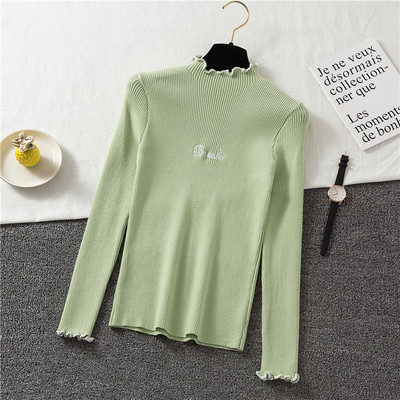 Modern női pulóver alacsony gallérral és hímzéssel öt színben