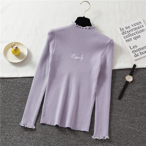 Modern női pulóver alacsony gallérral és hímzéssel öt színben