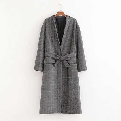 Hosszú tavaszi-őszi elegáns kabát szürke színben, övvel