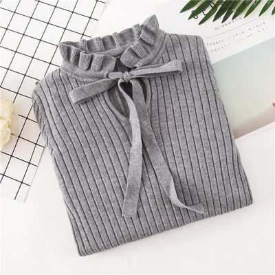 Modern női pulóver hat színben alacsony gallérral és nyakkendővel