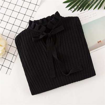 Modern női pulóver hat színben alacsony gallérral és nyakkendővel