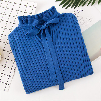 Modern női pulóver hat színben alacsony gallérral és nyakkendővel