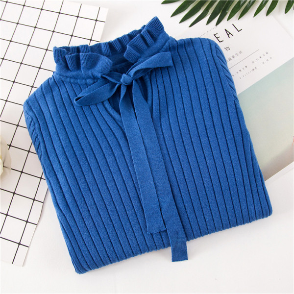 Modern női pulóver hat színben alacsony gallérral és nyakkendővel