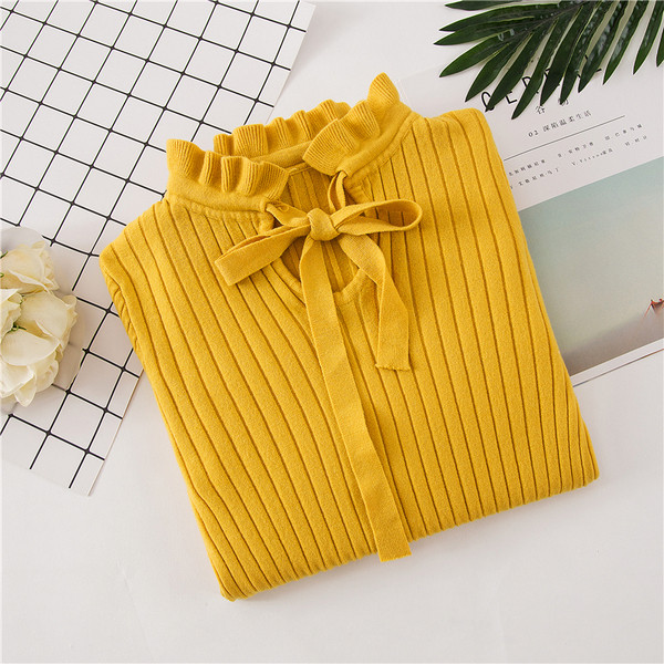 Modern női pulóver hat színben alacsony gallérral és nyakkendővel