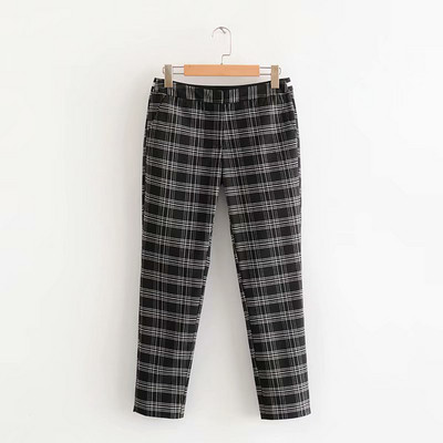 Női alkalmi kockás nadrág alacsony derékkal