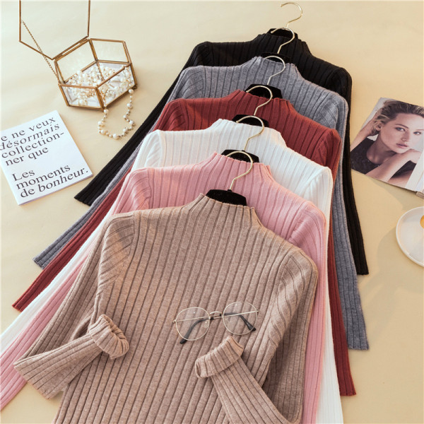 Modern női pulóver több színben, félmagas gallérral, hosszú ujjal