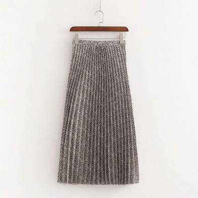 Hosszú redőzött szoknya gumírozott derékkal, barna színben, virágmintával