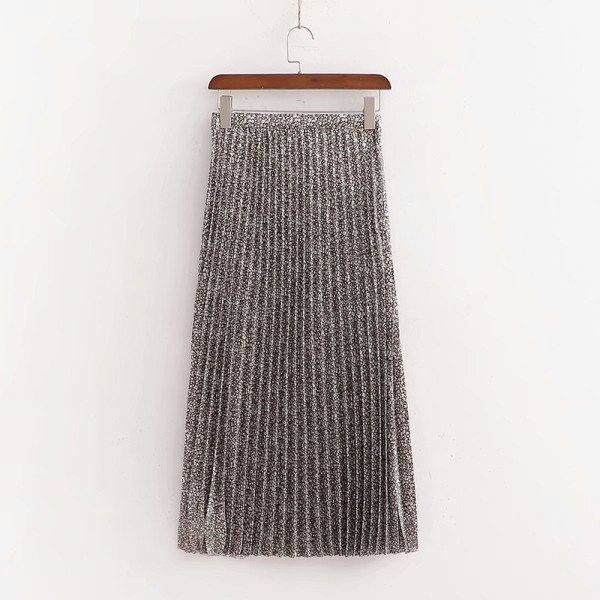 Hosszú redőzött szoknya gumírozott derékkal, barna színben, virágmintával