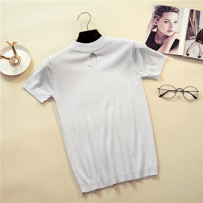 Γυναικεία πλεκτή  μπλούζα με κοντό μανίκι και στρογγυλή λαιμόκοψη