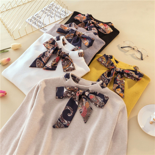 Modern női blúz öt színben, szalaggal és hosszú ujjal