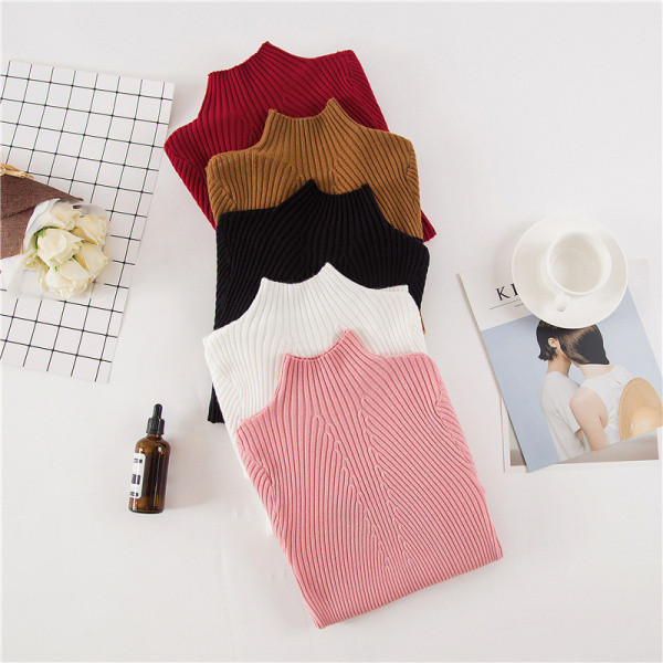 Νέο μοντέλο γυναικείο πουλόβερ σε πέντε χρώματα με υψηλό γιακά και μακρύ μανίκι