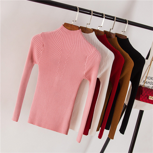 Νέο μοντέλο γυναικείο πουλόβερ σε πέντε χρώματα με υψηλό γιακά και μακρύ μανίκι