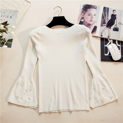 Divatos női pulóver öt színben, lótusz ujjakkal és gyöngyökkel