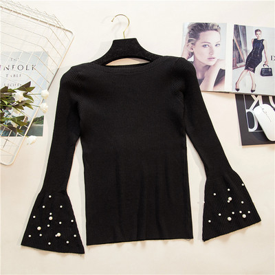 Divatos női pulóver öt színben, lótusz ujjakkal és gyöngyökkel