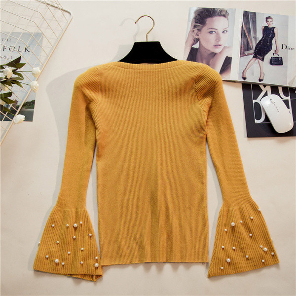 Divatos női pulóver öt színben, lótusz ujjakkal és gyöngyökkel