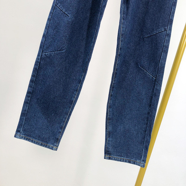 Hosszú, kék farmernadrág magas elasztikus derékkal és zsebekkel - egyenes modell