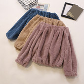 Pulover de pluș de damă în mai multe culori cu decolteu barcă și mâneci lungi