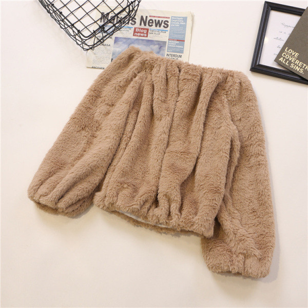 Pulover de pluș de damă în mai multe culori cu decolteu barcă și mâneci lungi