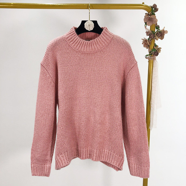 Lezser őszi-téli pulóver széles modell rózsaszín színben