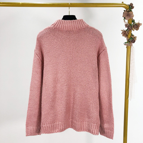 Lezser őszi-téli pulóver széles modell rózsaszín színben