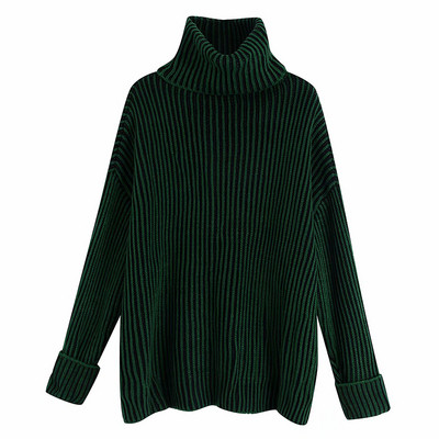 Pulover de iarna model larg cu guler polo in albastru si verde