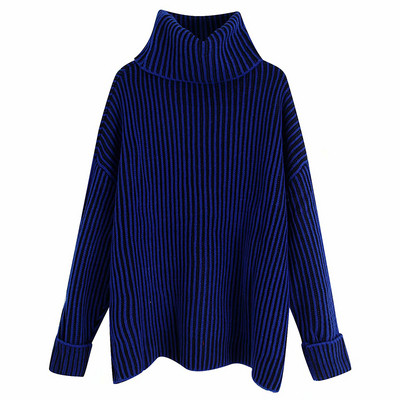 Pulover de iarna model larg cu guler polo in albastru si verde