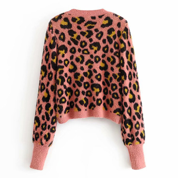 Vestă scurtă de puf cu model leopard de culoare roz cu nasturi