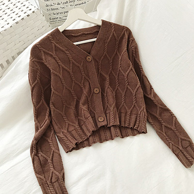 Retro stílusú női kardigán három színben V-nyakkal