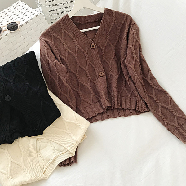 Retro stílusú női kardigán három színben V-nyakkal